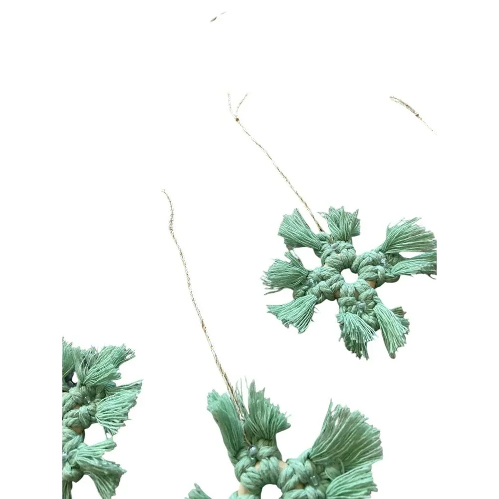 Handmade Cotton Snowflake Ornaments of 6 Mint Green NWT